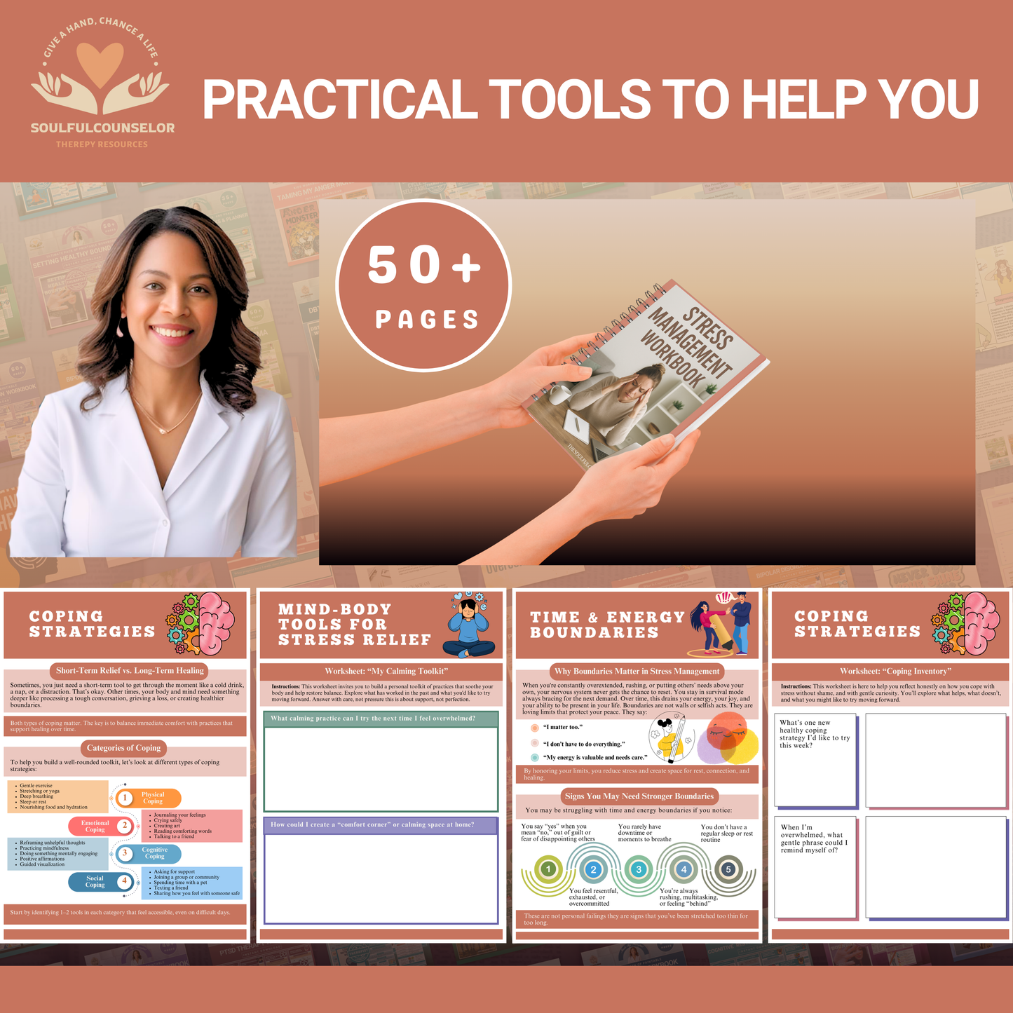 Stress Management Workbook & Guide for Adults and Teens, Digital Mental Health Journal, Anxiety Relief Worksheets, Mind-Body Stress Relief