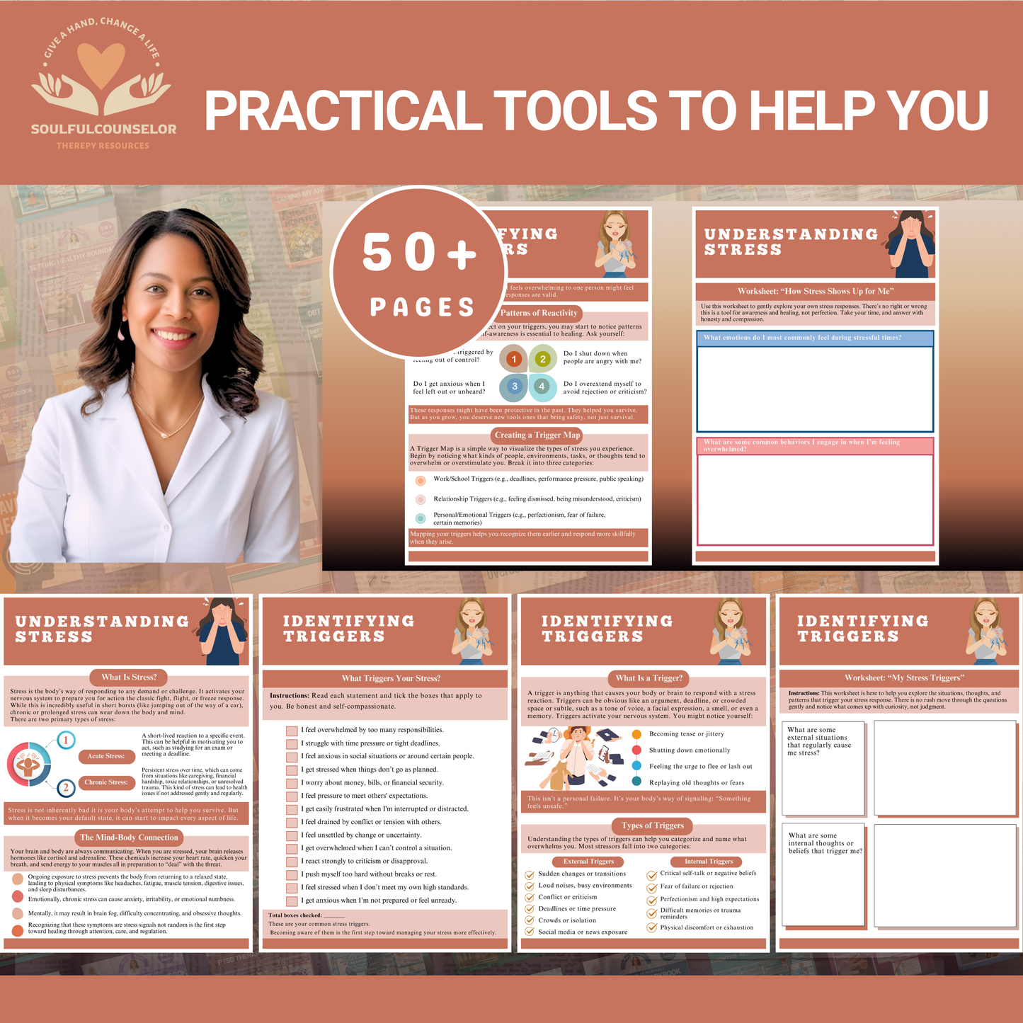 Stress Management Workbook & Guide for Adults and Teens, Digital Mental Health Journal, Anxiety Relief Worksheets, Mind-Body Stress Relief
