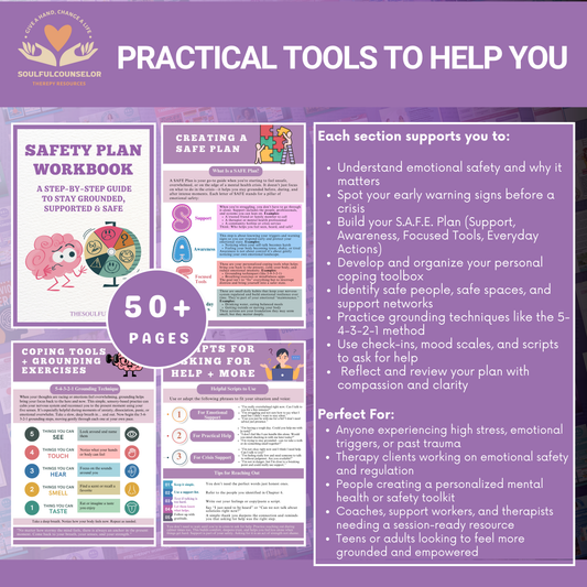 Mental Health Safety Plan Workbook for clients, Emotional Crisis Plan, Coping Tool, Triggers, Grounding Exercises, Mental Health Tools PDF