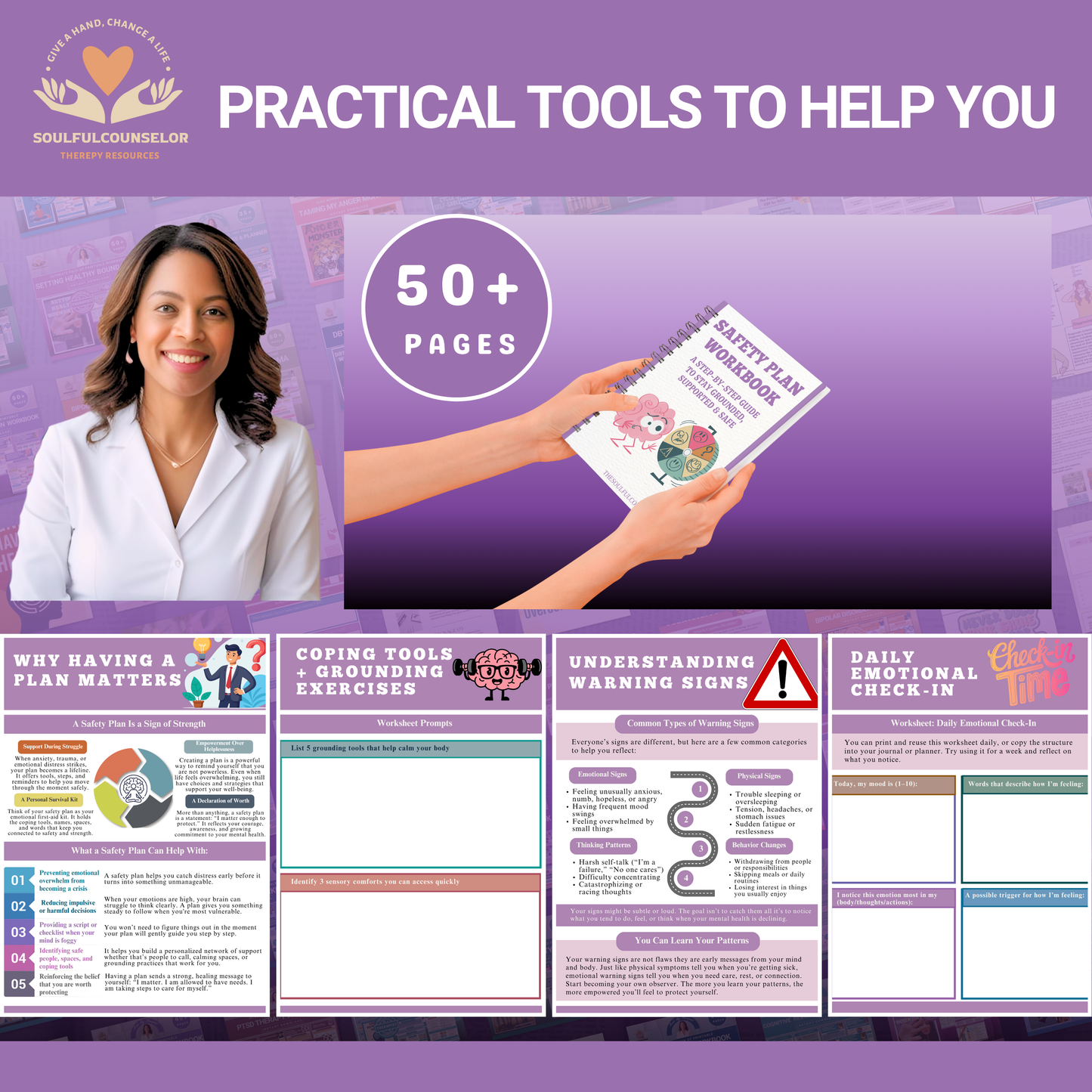 Mental Health Safety Plan Workbook for clients, Emotional Crisis Plan, Coping Tool, Triggers, Grounding Exercises, Mental Health Tools PDF